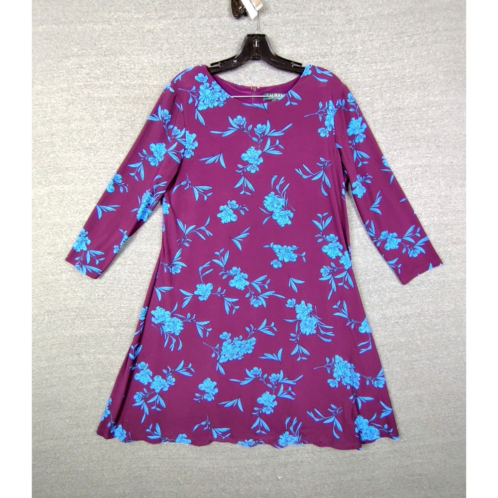 LRL Womens‎ Dress 12 L Purple Blue Floral Dark Botanical A Line Whimsygoth Boho